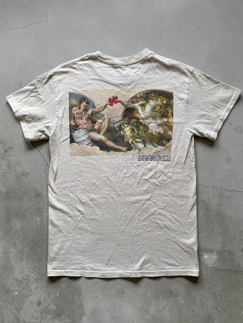 Riot Society Mens T-Shirt S Regular Sand Beige Cotton Graphic Gangsters Paradise